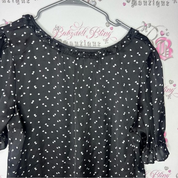 Blousology heart printed polka dot blouse top flowy cute casual black white - Picture 4 of 7